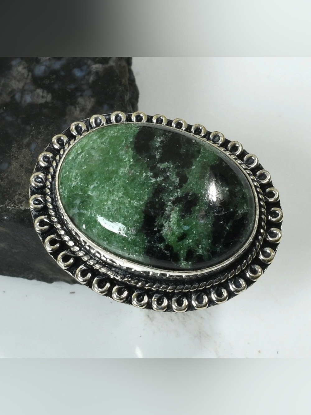 Ruby Zoisite Gemstone Ethnic Handmade Ring Size-6.75